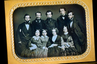 Daguerreian Society - half plate dag showing notably, Addie Easton first row, third from left (with pin-curls and black dress) and standing at far right is Robert T. Brown