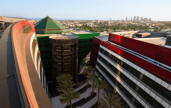 Red building rooftop